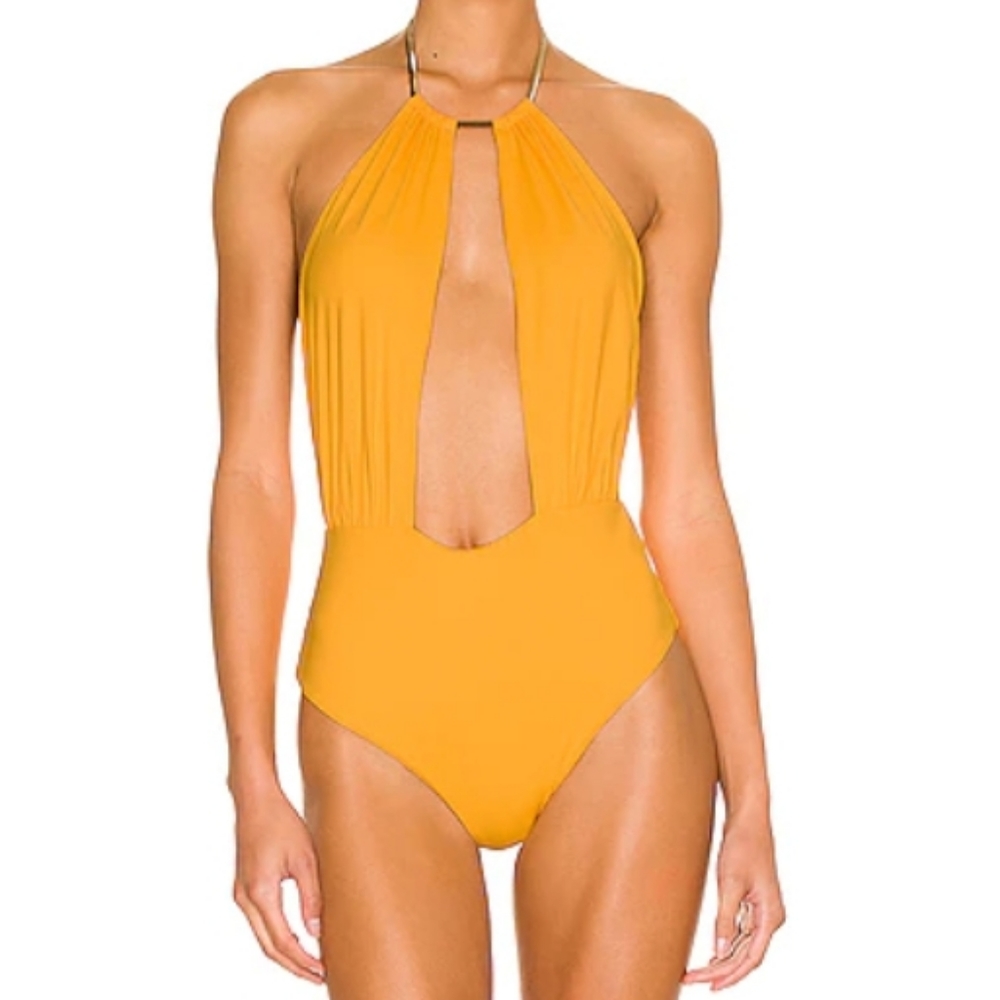 WeWoreWhat Snake Chain Necklace One Piece Bathing Suit Solid Tangerine